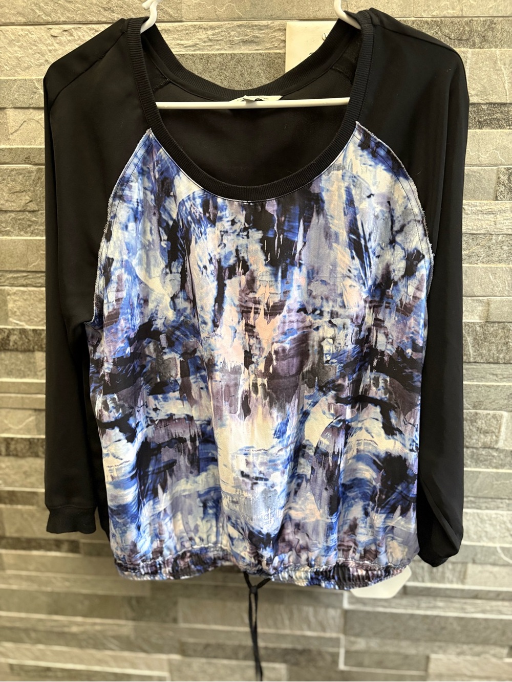 Calvin Klein Jeans Black Sleeve Pullover with Blue Abstract Front